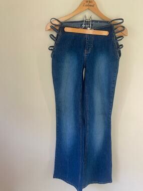 Vintage Hi Jeans Waist Cutouts SO Y2K ! Size 13 /32” waist x 32” inseam